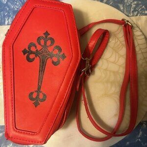 Red Coffin Shaped Cross Body Purse